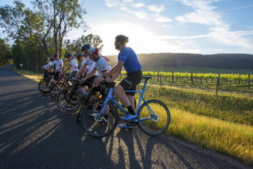 Road cyclists preparing for a morning bunch ride in the High Country.