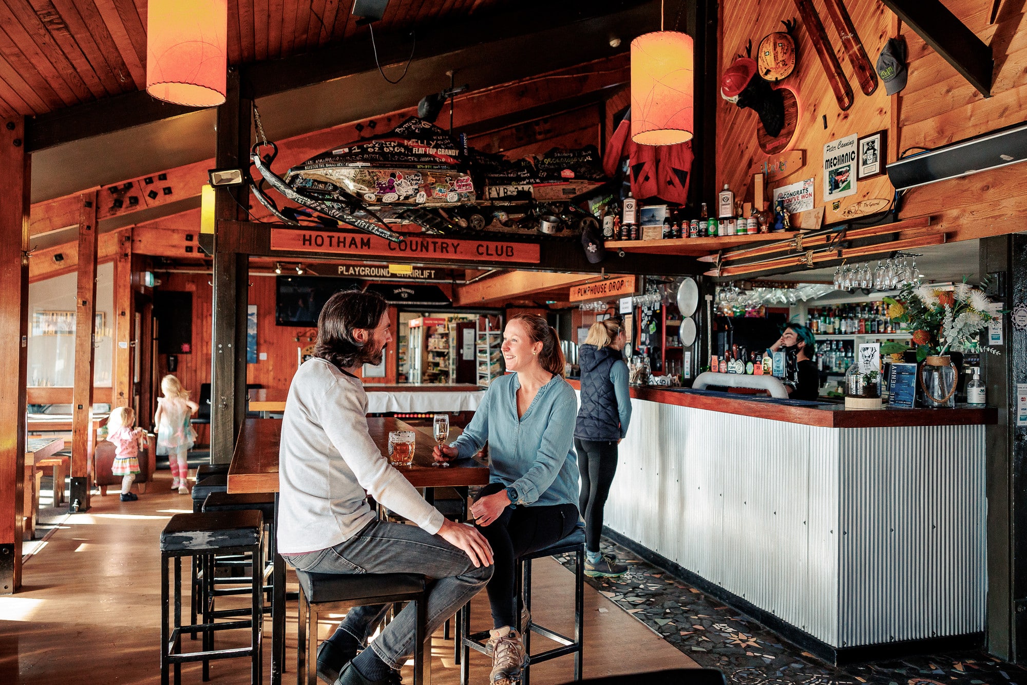 Two people dining at The General in Mt Hotham in summer