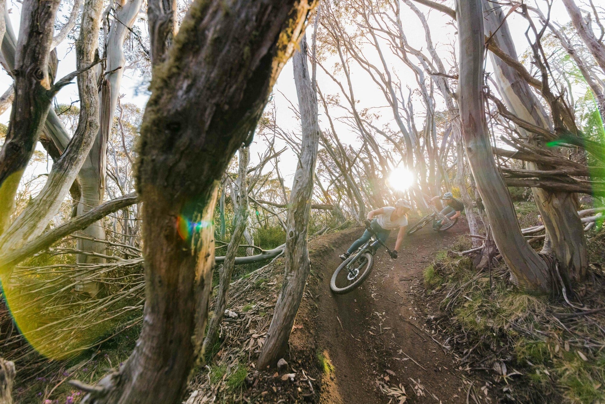 Cyclists feeling the flow on berms at Mt Buller Bike Park